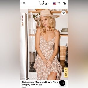 Lulus Picturesque Moments Brown Floral Print Strappy Maxi Dress